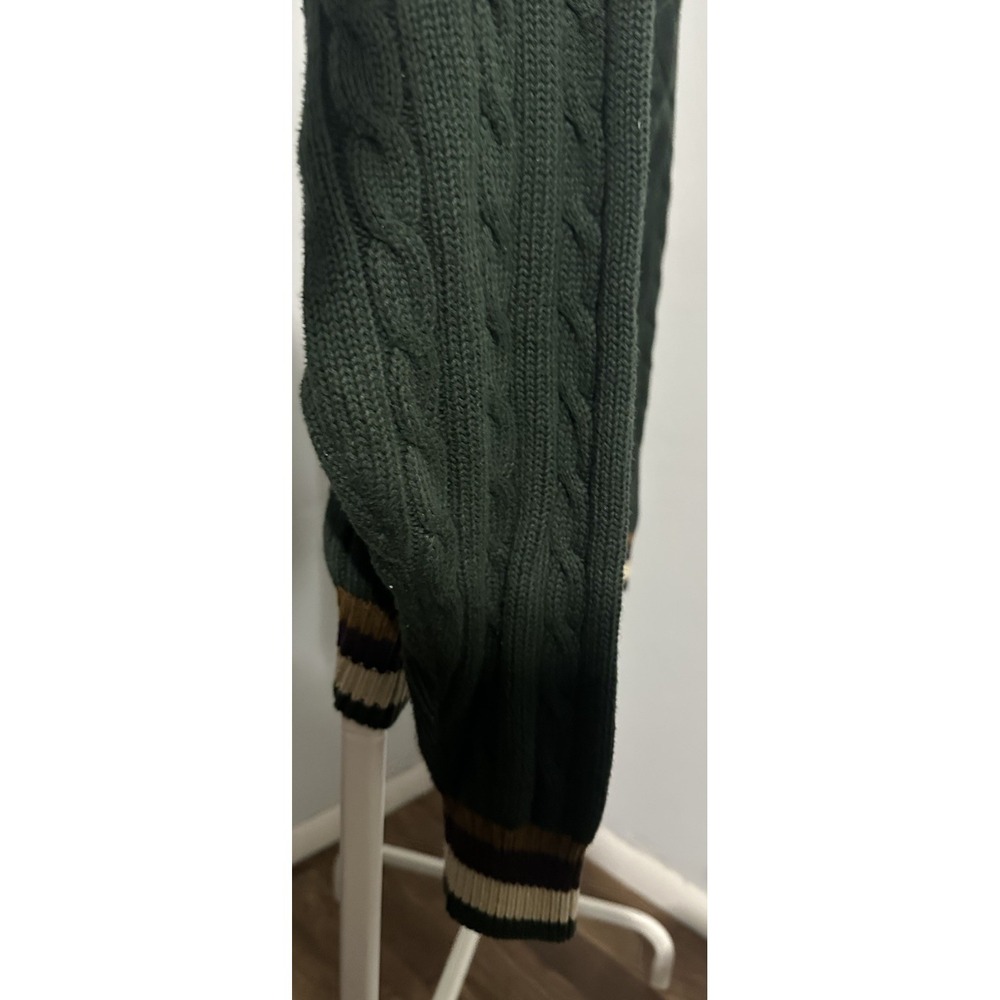 Vintage Woods & Gray S Green Cable Knit V Neck Sweater 100% Cotton Size Medium - Picture 3 of 5
